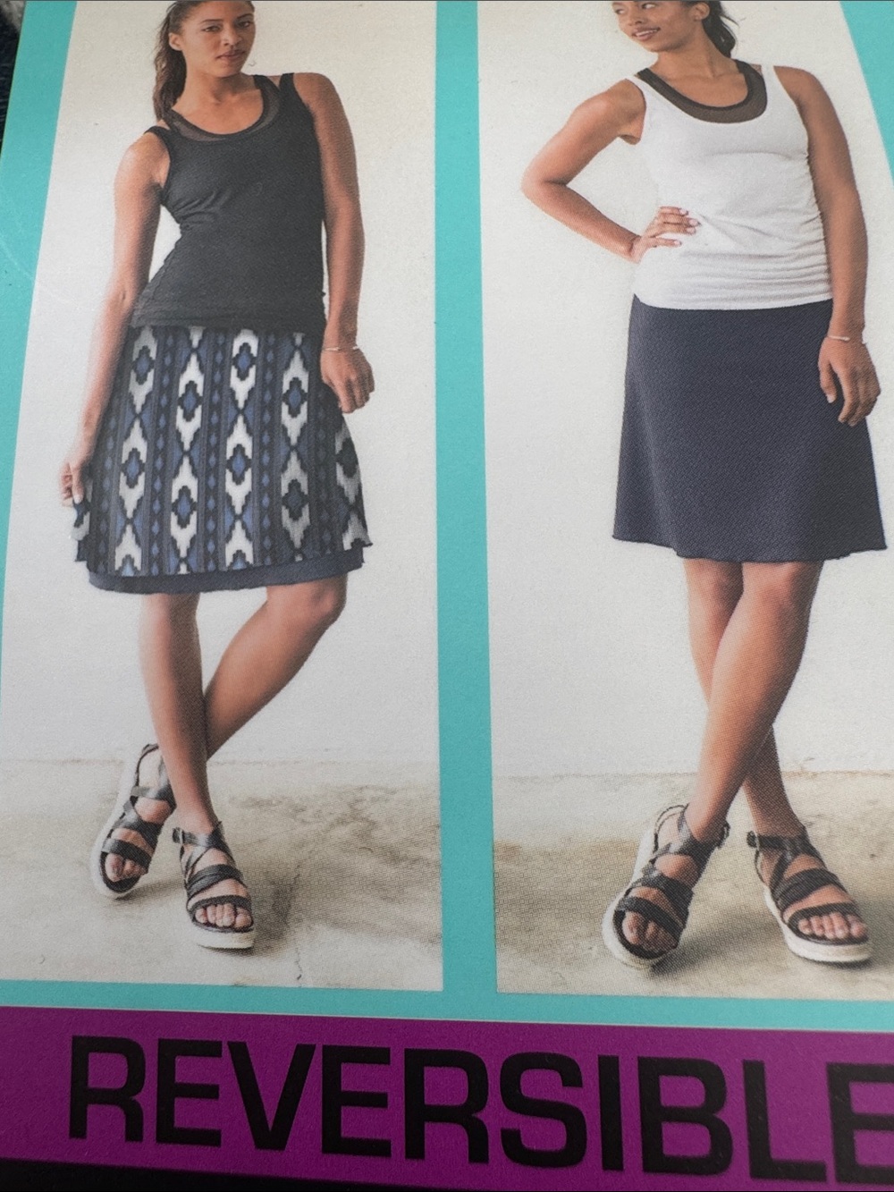 Reversible Women's Navy & Patterned A-Line Skirt